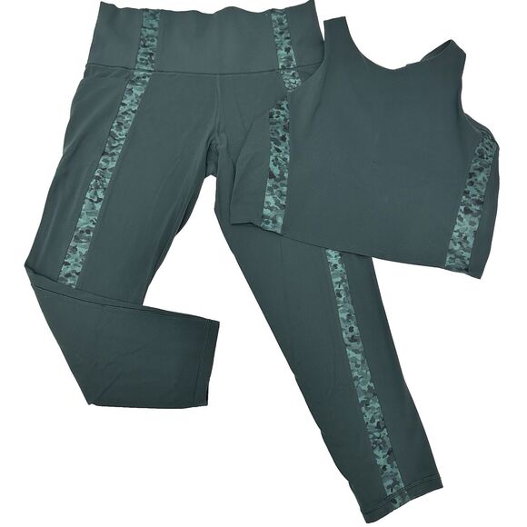 Athleta Pants - Athleta Leggings/Crop Tank Top Set Green Camo Stripe Salutation Stash 1X XL D-DD